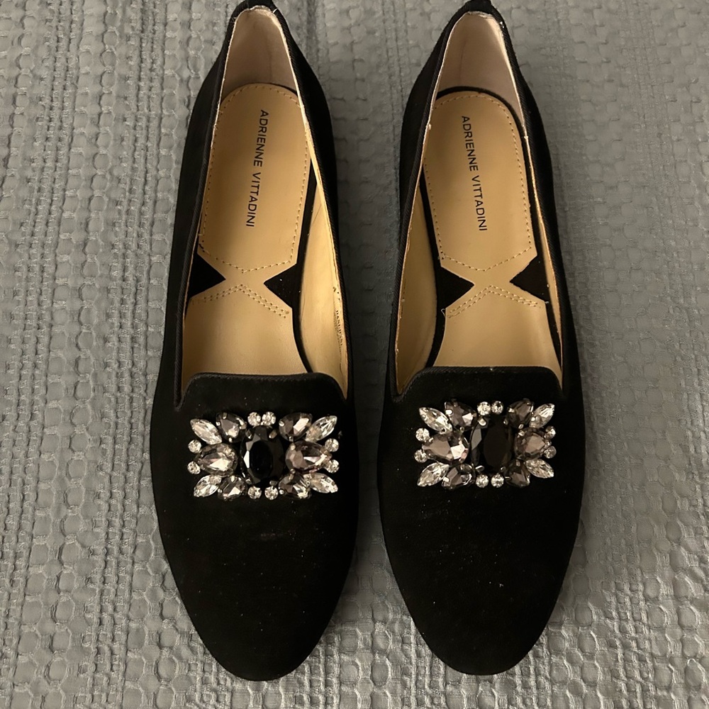 Adrienne Vittadini Black Crystal Embellished Loafers